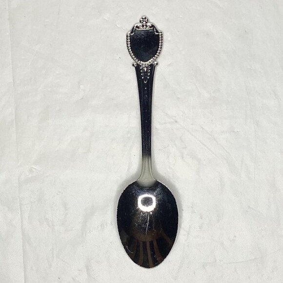 New Orleans Souvenir Spoon 4 3/8” Silver Enamel Shield Mardi Gras Marked U.S.A. - Picture 3 of 5